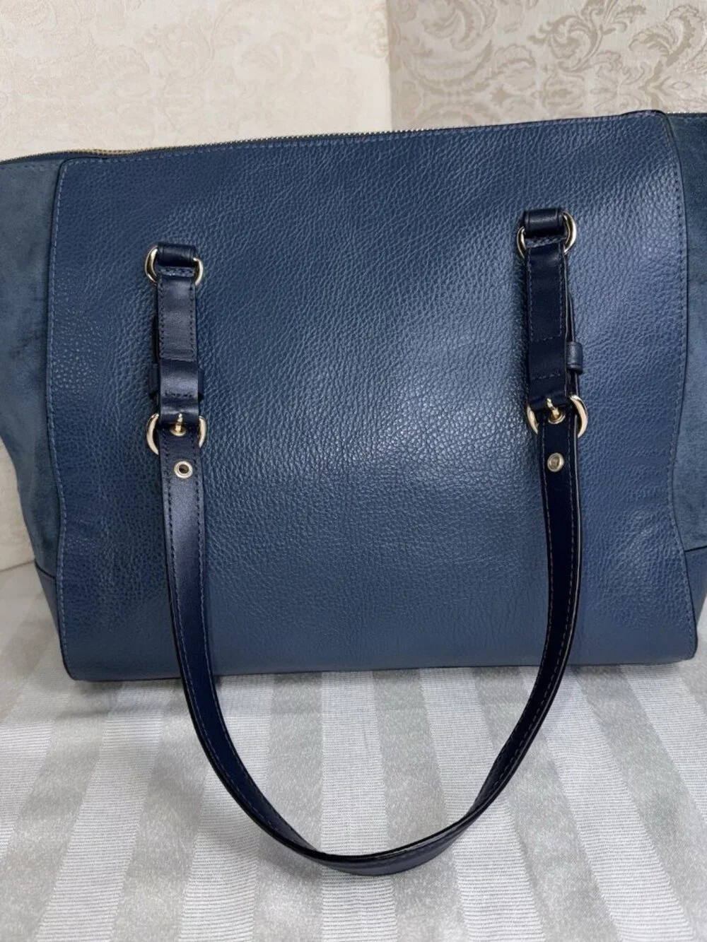 COACH Kleo Carryall C5689 Denim Blue Leather Suede Large Bag *NO Shoulder Strap - Picture 4 of 16